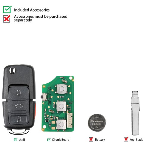 Xhorse XKB509EN Wire Universal Remote Key B5 Style Flip 3+1 Buttons 5pcs/lot