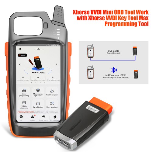 V1.5.1 Xhorse VVDI Key Tool Max with VVDI MINI OBD Tool Bluetooth Free with Renew Cable