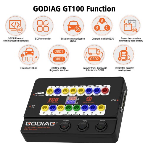 New GODIAG GT100+ AUTO TOOLS OBD II Break Out Box ECU Connector Work with VVDI2/Key Tool Plus
