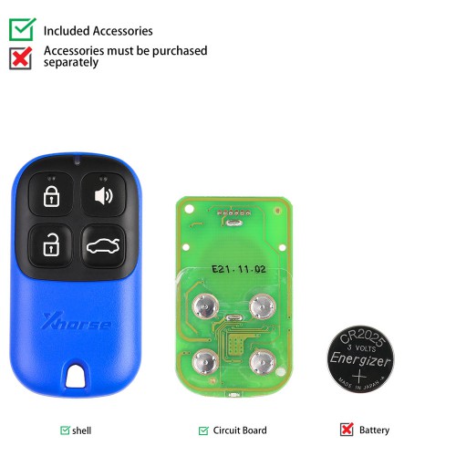 Xhorse Universal Wire Remote Key 4 Buttons Blue Style XKXH01EN 5pcs/lot