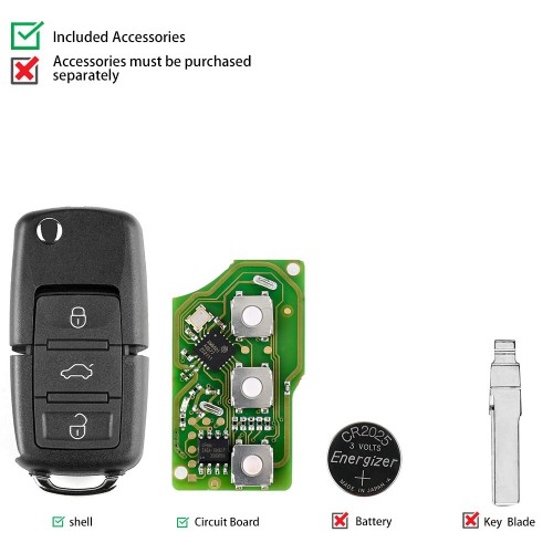 Xhorse XKB501EN Volkswagen B5 Type Wire Remote Key 3 Buttons 5pcs/lot