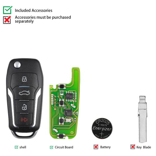 Xhorse XKFO01EN Remote Wire Key for Ford Flip 4 Button 5pcs/lot
