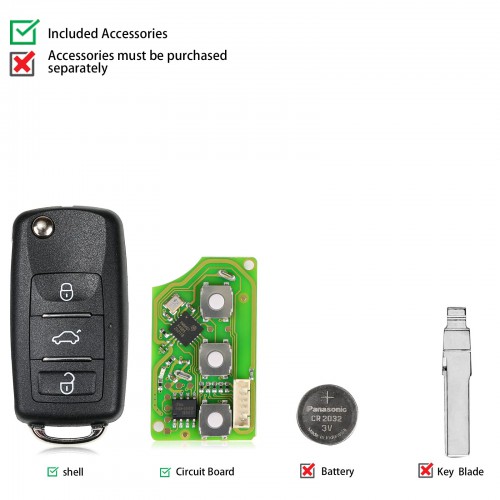 Xhorse XKB510EN Wire Remote Key for VW B5 Type 3 Buttons 5pcs/lot