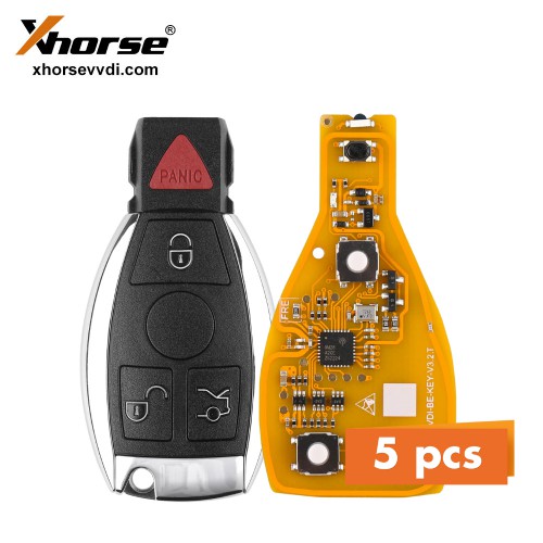 5pcs Xhorse VVDI BE Key Pro Yellow Color with Benz Smart Key Shell with a Red Button