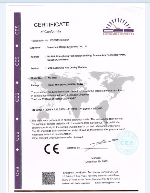 condor xc-mini ce certificate