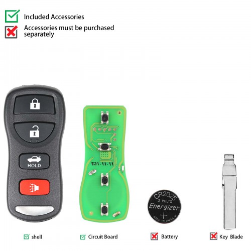 Xhorse Universal Wire Remote Key 3+1/ 4 Buttons for Nissan Type XKNI00EN 5pcs/lot