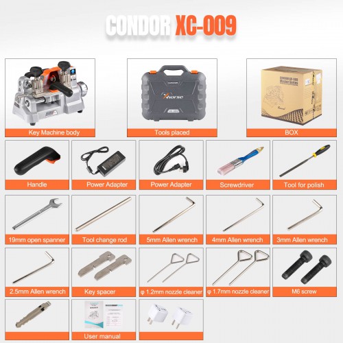 Xhorse Condor XC-009 Key Cutting Machine Key Duplicating Tool With Battery