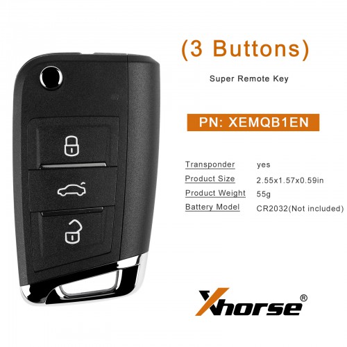 Xhorse XEMQB1EN Super Remote Key MQB Style 3 Buttons Built-in Super Chip 5pcs/lot