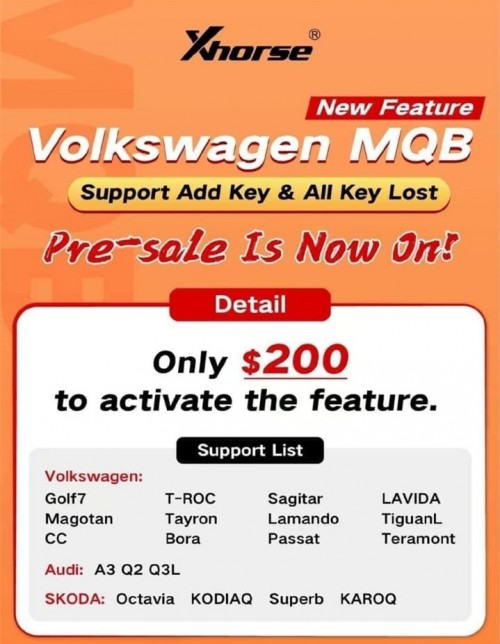 VW MQB48 Support Add Key and All Key Lost to Activate