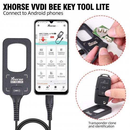 Xhorse VVDI Bee Key Tool Lite Support Android with Type C Free 6pcs XKB501EN Wired Remotes