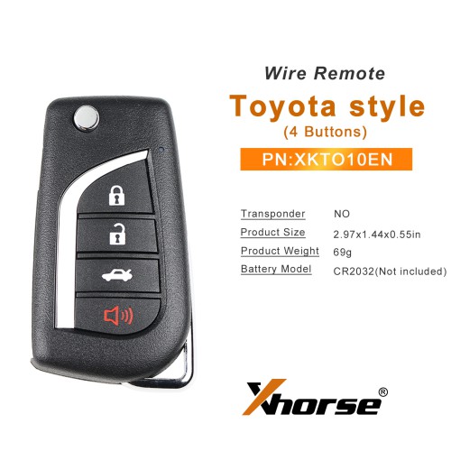 Xhorse XKTO10EN Wire Remote Key for Toyota Style Flip 4 Buttons 5pcs/lot