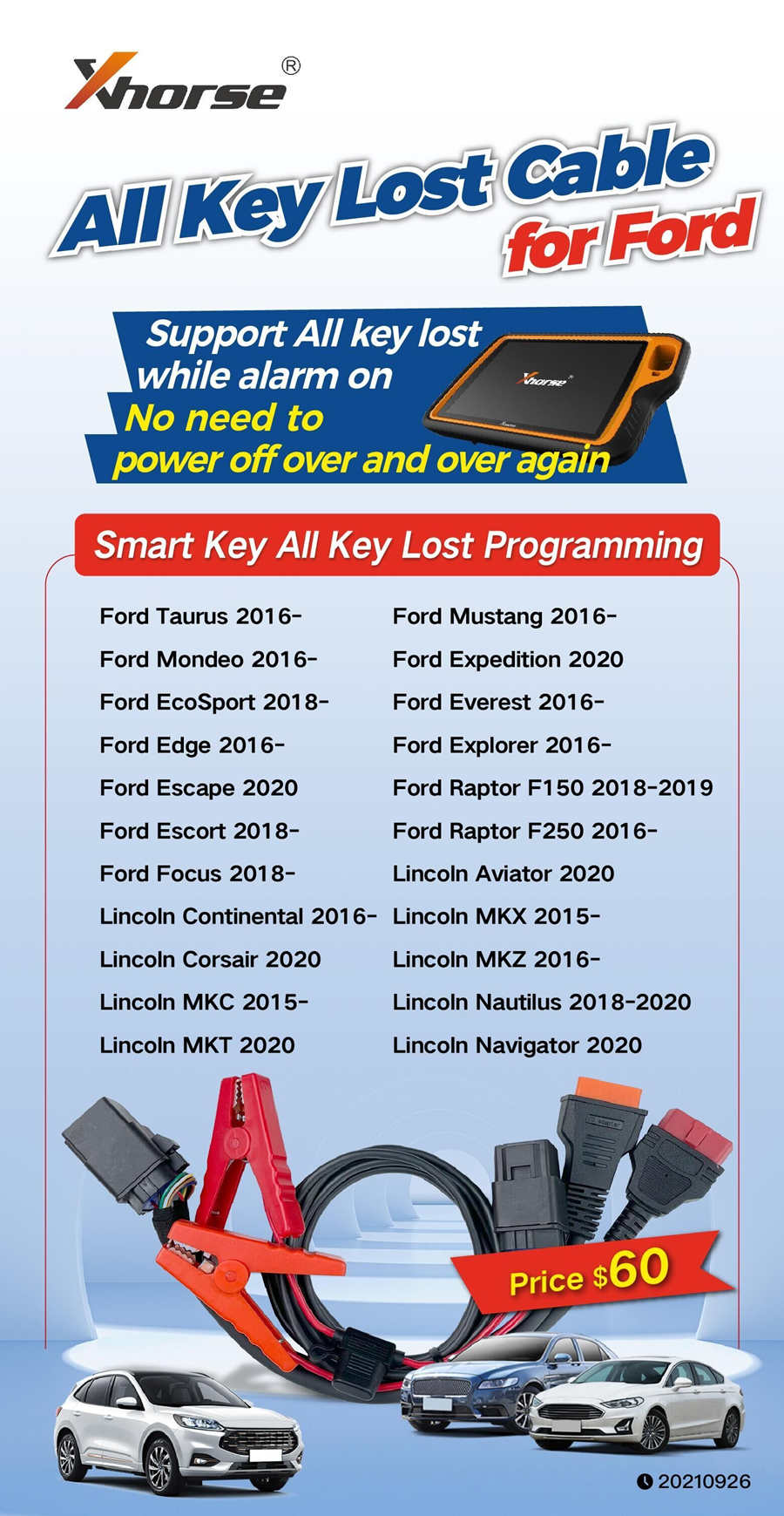 Xhorse All Key Lost Cable for Ford Smart Key Programming
