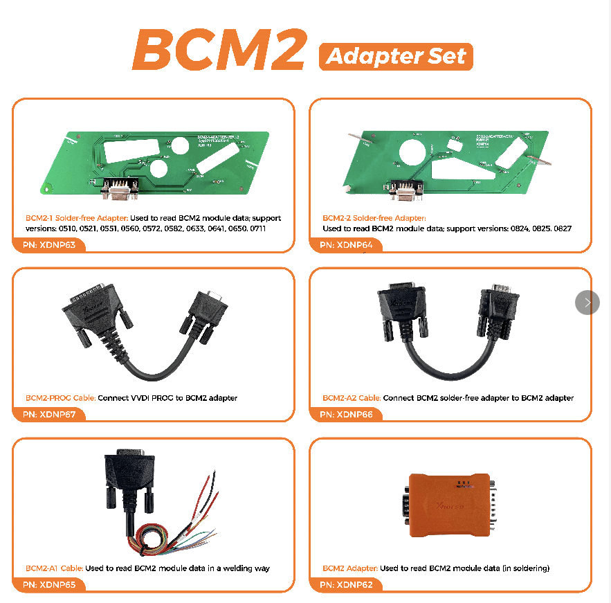 xhorse bcm2 adapter package list